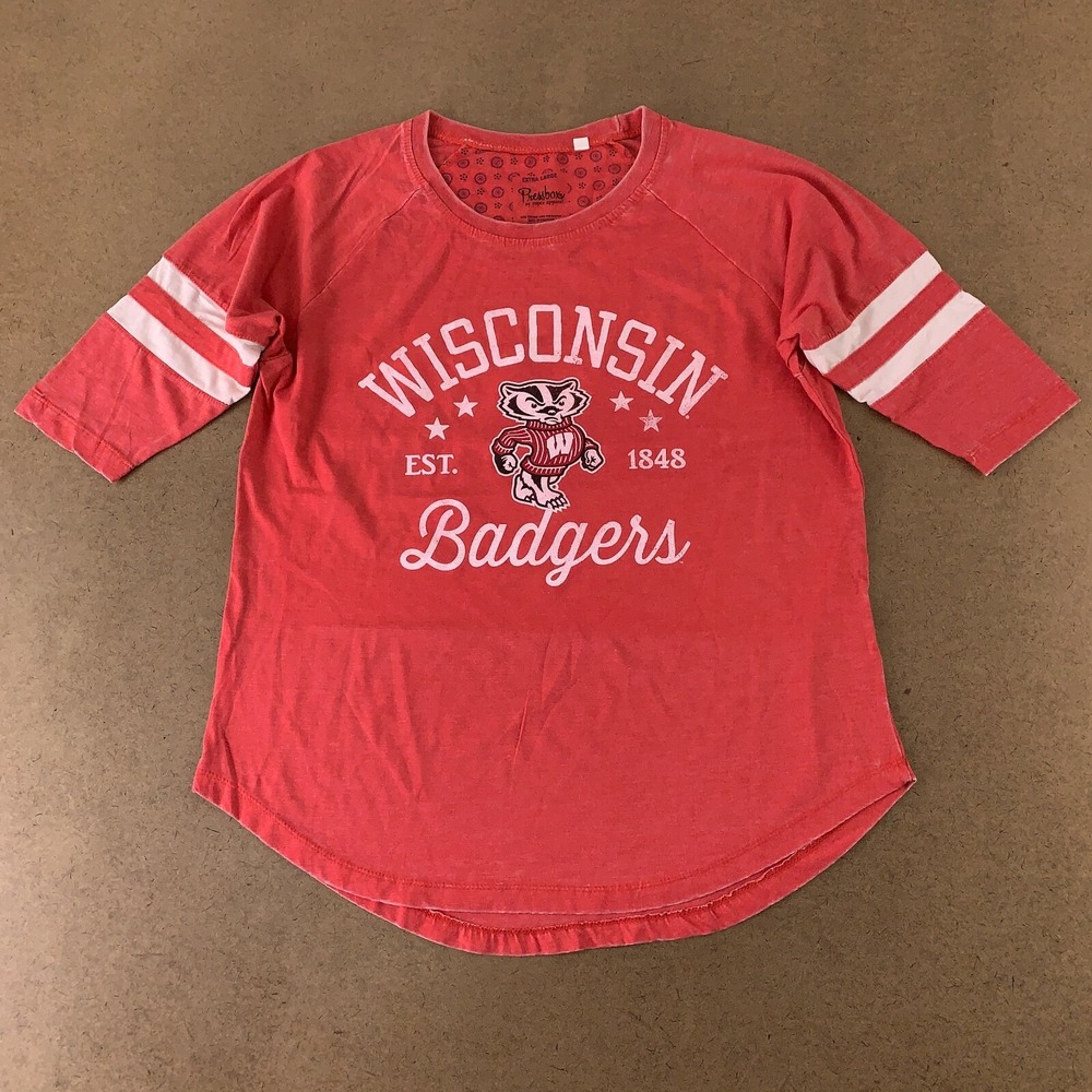 Pressbox Women's Size XL Washed Red Wisconsin Badgers Varsity Stripe Tee New